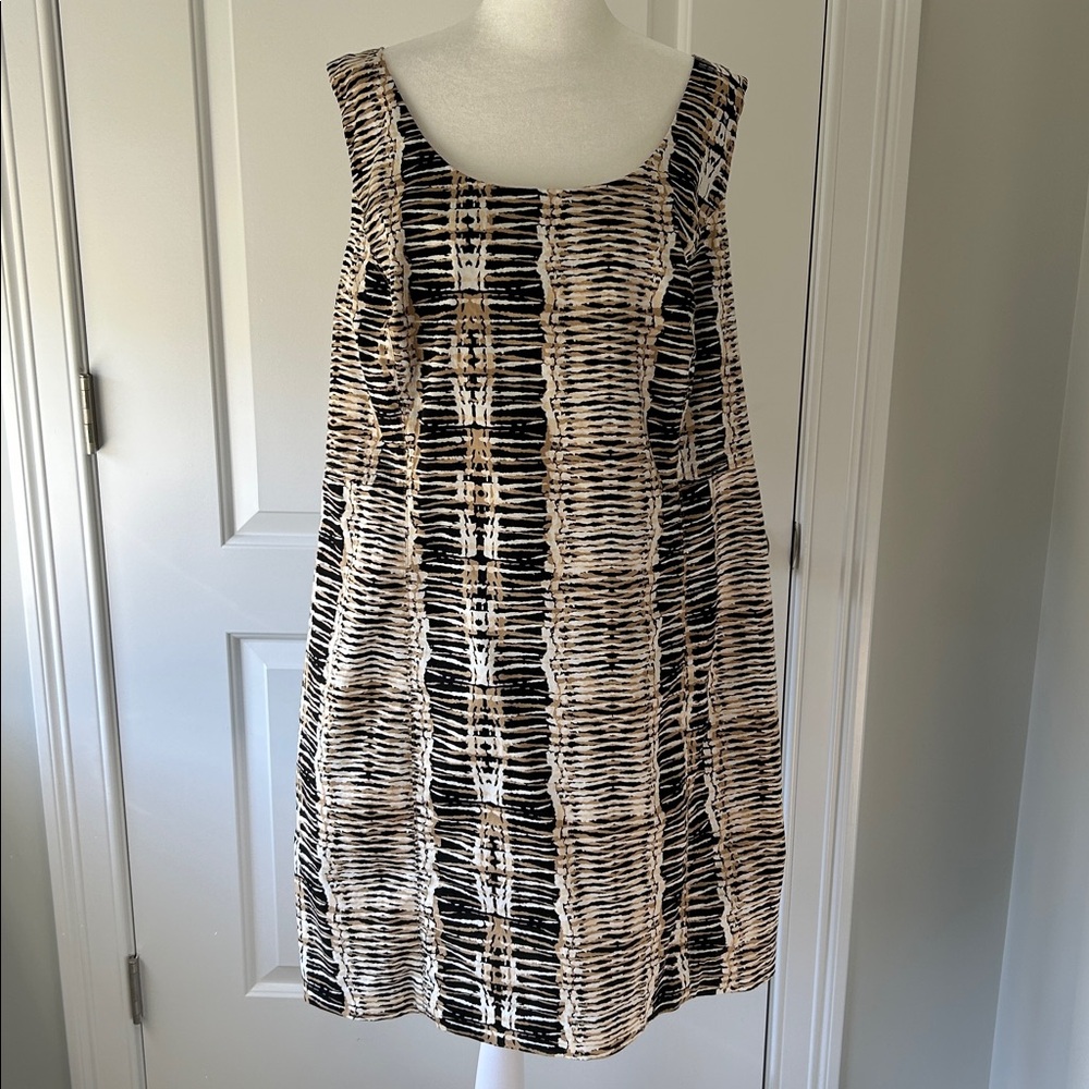 Rafaella Black Tan White Sleeveless Scoop Neck Sheath Dress 18W